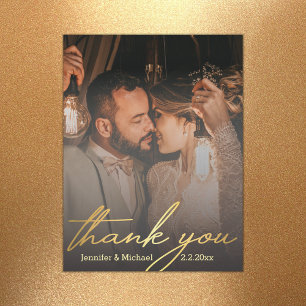 thank you,golden calligraphy wedding photo magnet