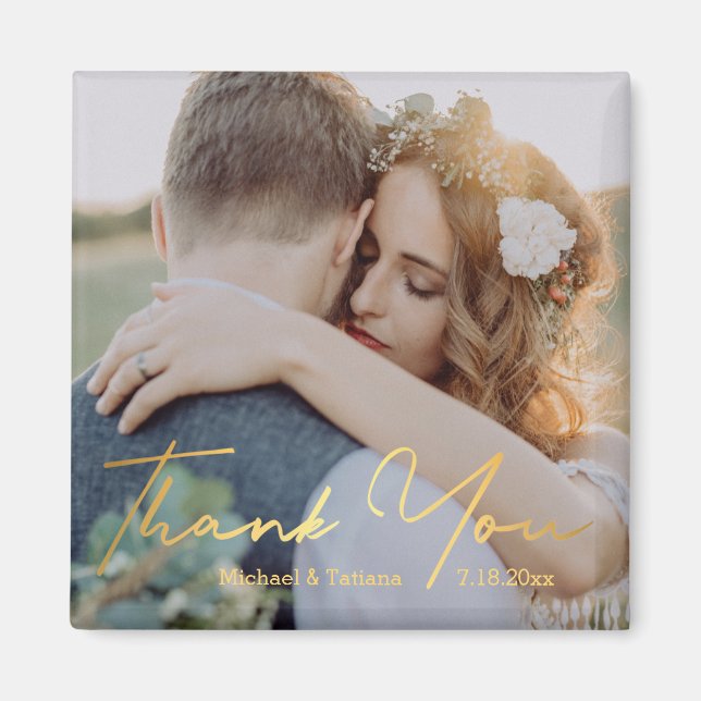 thank you, golden calligraphy wedding  photo  magnet (Front)