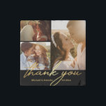 thank you golden handwriting wedding photo collage stone magnet<br><div class="desc">thank you golden handwriting wedding 3 photos collage Stone Magnet, custom</div>