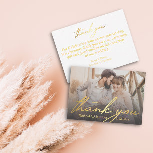 thank you,golden handwritting wedding photo  card