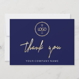 Thank You Golden Script Business  Logo Blue Navy Invitation