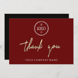 Thank You Golden Script Business Logo Burgundy Invitation