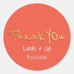 Thank You Golden Script Coral Wedding Event Favour Classic Round Sticker