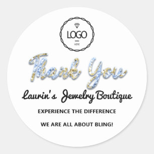 Thank You Golden Script Name  Logo White Blue Classic Round Sticker
