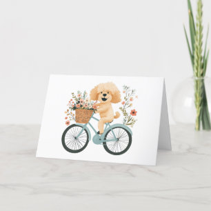 Thank You Goldendoodle Dog Biking Spring Flowers Card