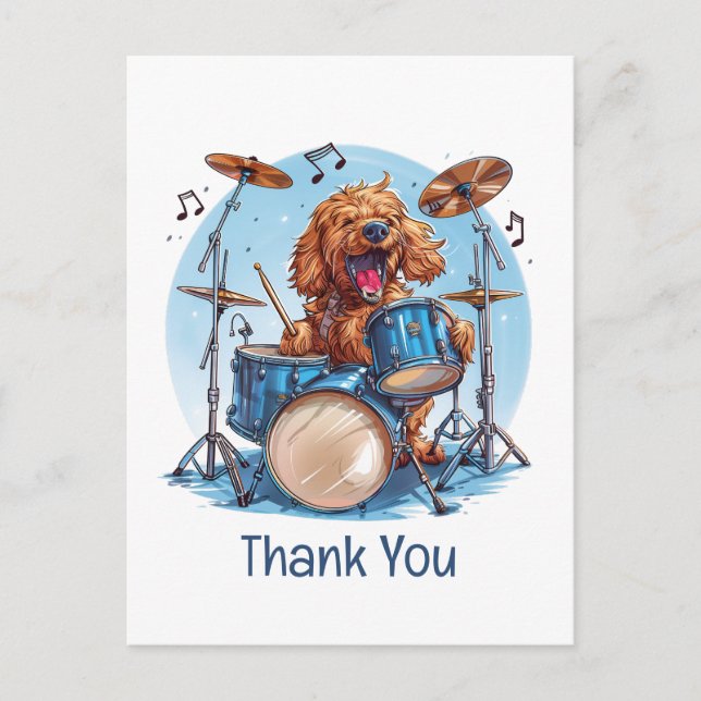 Thank You Goldendoodle Dog Playing Drums Postcard (Front)