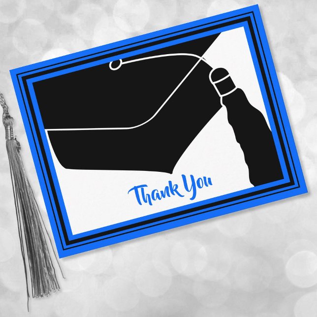 Thank You Grad Cap Blue and Black Postcard (Creator Uploaded)