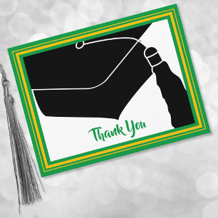 Thank You Grad Cap Green and Gold Postcard