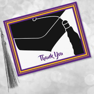 Thank You Grad Cap Purple and Gold Postcard