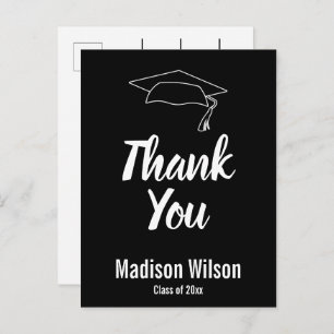 Thank You Grad's Name Black and White Graduation Announcement Postcard