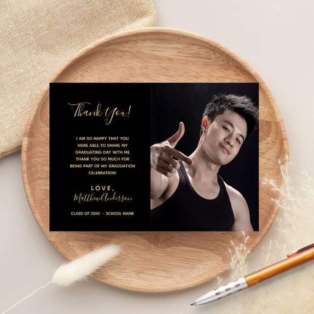 Thank You Graduate black gold photo Postcard (Creator Uploaded)