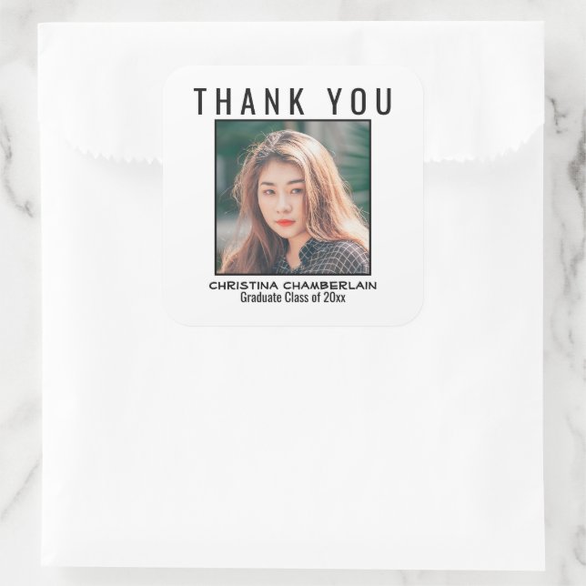 Thank You Graduation Black Custom Square Photo Sticker (Bag)