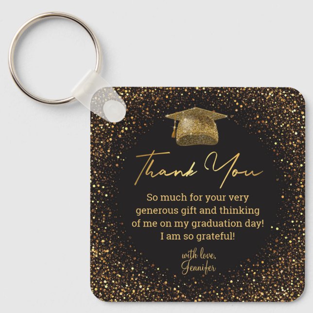 thank you graduation black gold glitters luxury  key ring (Front)