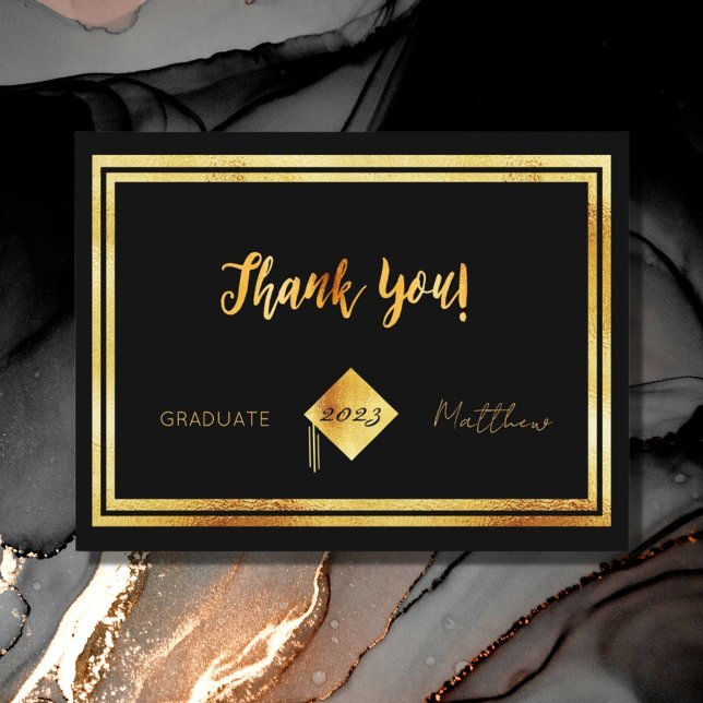 Thank you graduation black gold postcard (Creator Uploaded)