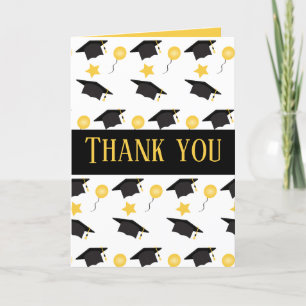 Thank You Graduation Hat Balloons Yellow Black Card