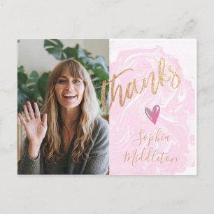 Thank You Graduation Modern Pink Photo Gold  Postcard