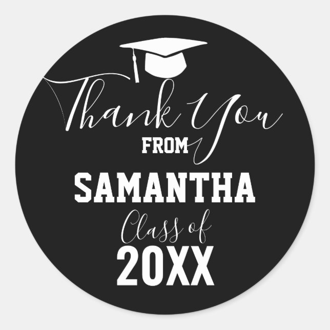 Thank You Graduation Party Favour black Classic Round Sticker (Front)