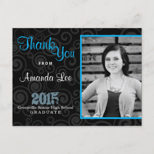 Thank You Graduation Party Retro Swirls Blue Postcard