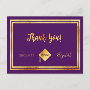 Thank you graduation purple gold postcard