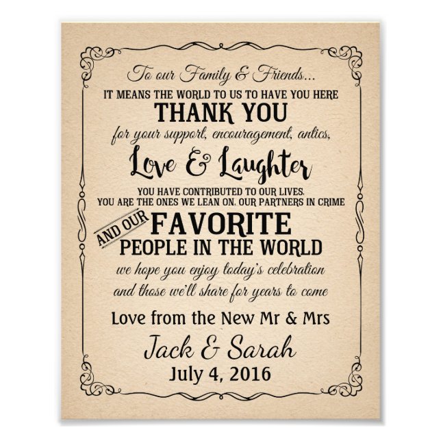 Thank you grateful wedding sign (Front)