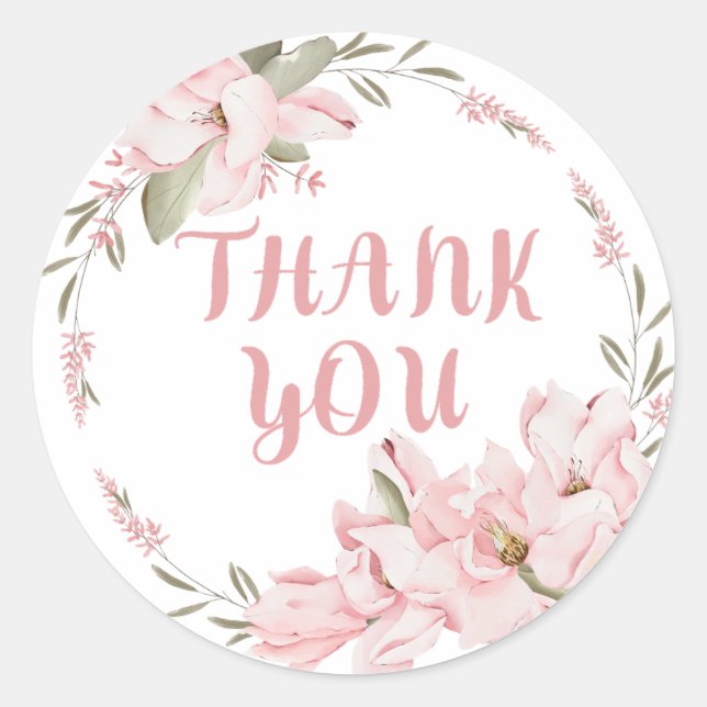 Thank You - Gratitude - Pink Flowers Classic Round Sticker (Front)
