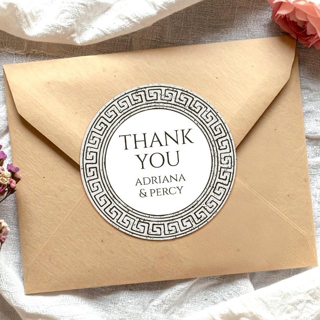 Thank You Grecian Party stone Greek Key Pattern Classic Round Sticker (Creator Uploaded)