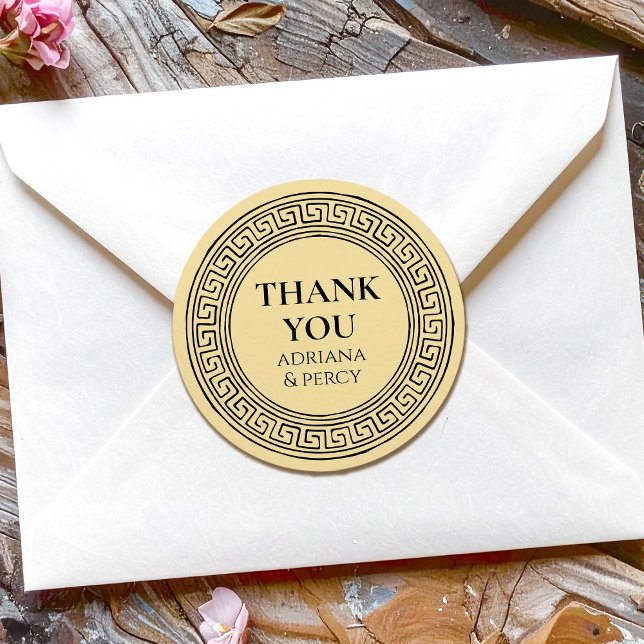 Thank You Grecian Party stone Greek Key Pattern Classic Round Sticker (Creator Uploaded)