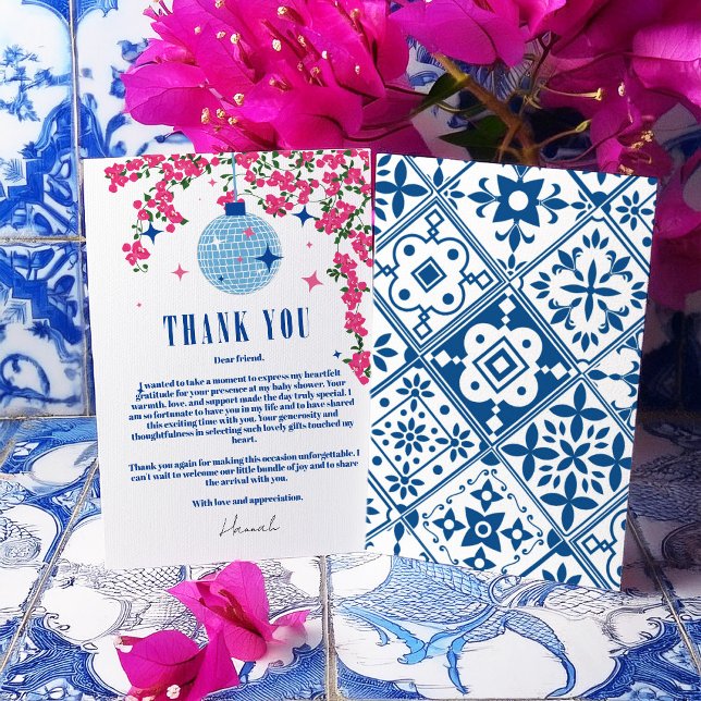 Thank you Greek Bougainvillea disco baby shower Enclosure Card (Creator Uploaded)