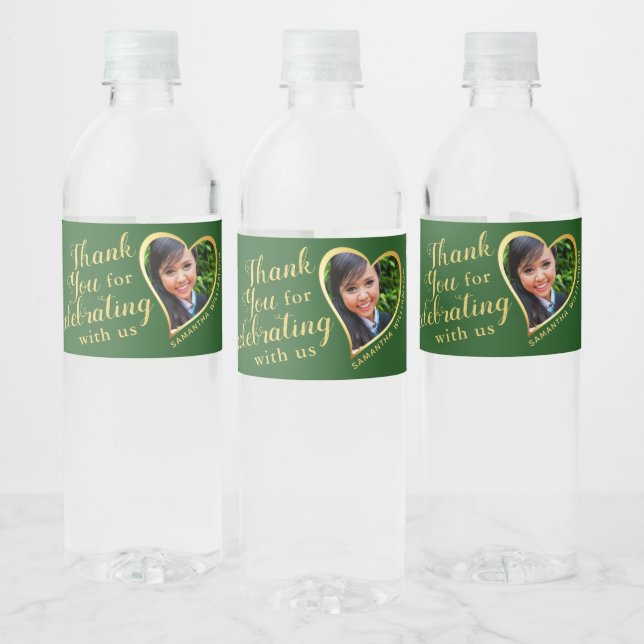 Thank You Green and Gold 2026 Graduation Water Bottle Label (Bottles)