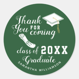 Thank You Green and White Class of 2025 Graduate Classic Round Sticker