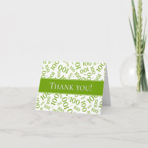 "Thank you!" Green and White Number 100 Pattern Thank You Card