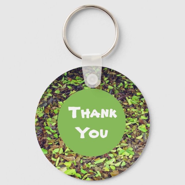 Thank You Green Brown Autumn Leaves Appreciation Key Ring (Front)