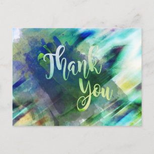 Thank You  Green Lime Watercolor Glitter Postcard
