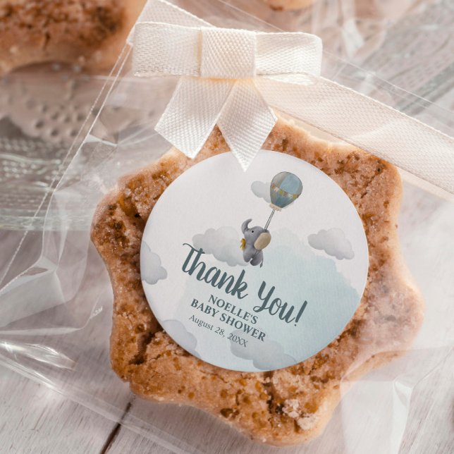 Thank You! Grey Baby Elephant in Hot Air Balloon Classic Round Sticker (Creator Uploaded)