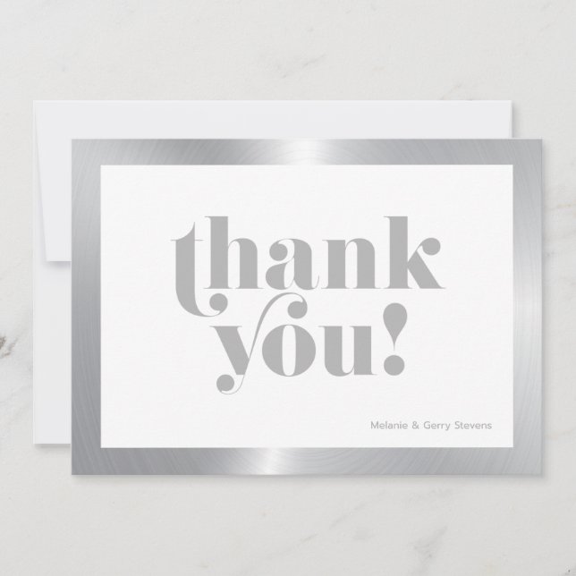 Thank you grey typography, silver and black card (Front)