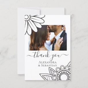 Thank You Grey White Flower Typography Cards
