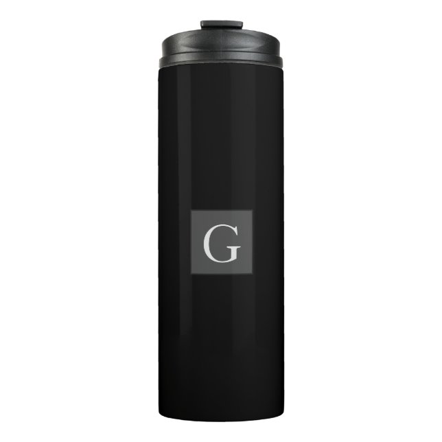 Thank You Groomsman Best Man Monogram Black Gift Thermal Tumbler (Front)