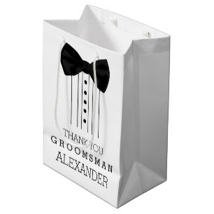 Thank You Groomsman Black Bow Tie Tuxedo Shirt Medium Gift Bag