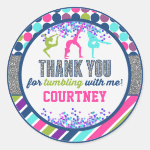 Thank You Gymnastics Tumbling Birthday Party Classic Round Sticker