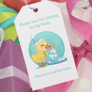 Thank You  Half Birthday Baby Duck with Cake Party Gift Tags