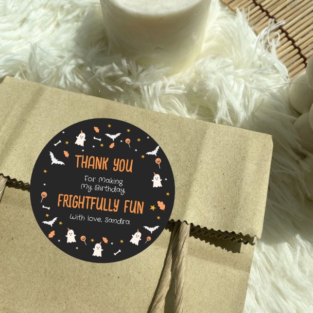 Thank You Halloween Birthday Orange Black Classic Round Sticker (Creator Uploaded)