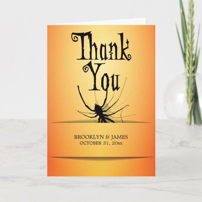 Thank You Halloween Cards With Orange Spider (Front)