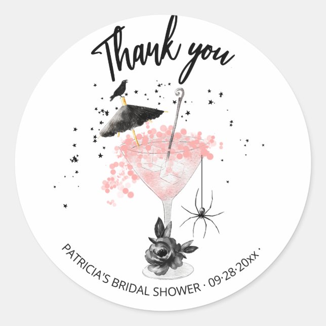 Thank You Halloween Cocktail Bridal Shower Classic Round Sticker (Front)