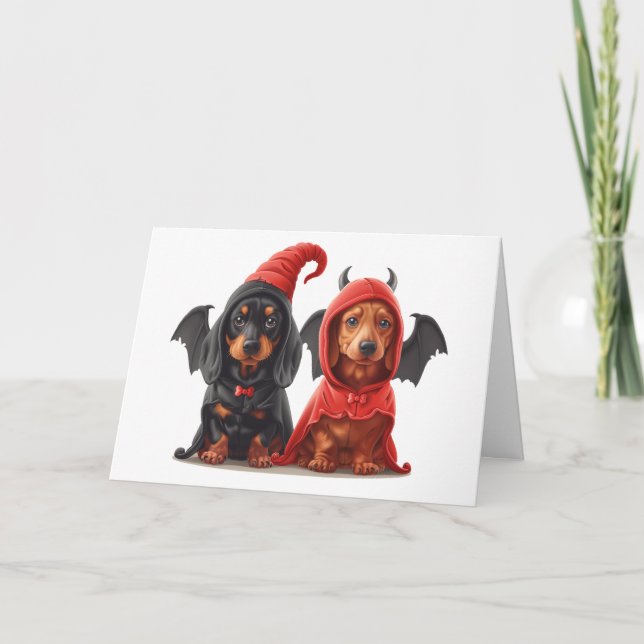 Thank You Halloween Dachshund Dogs Devil Bat (Front)