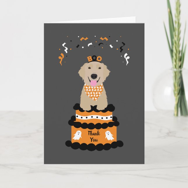 Thank You Halloween Golden Retriever Spooky Ghost Card (Front)