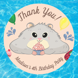 Thank You Hamster Bday Pool Party Classic Round Sticker