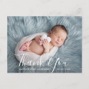 THANK YOU hand lettered script birthannouncement Postcard