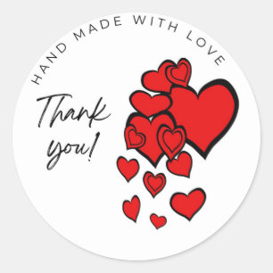 Thank you Hand made with love red hearts 2 Sticker