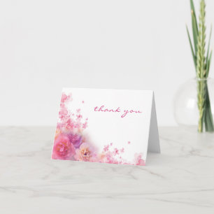 Thank You Hand Script Watercolor Flowers Elegant Card