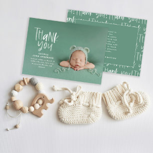 Thank you hand written modern photo birth announcement